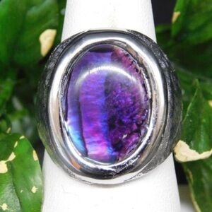 Silver Tone Abalone Ring